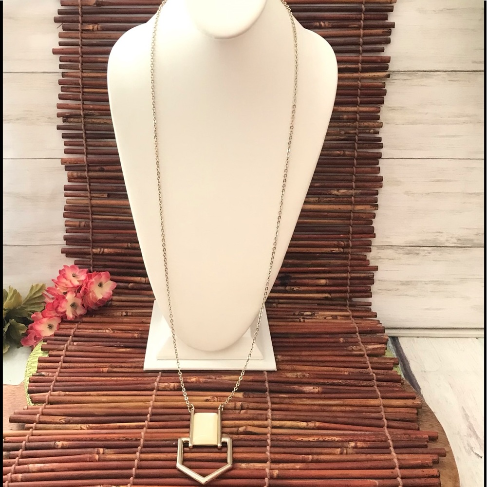 White House Black Market Long Necklace with Faux Opal Arrow Pendant